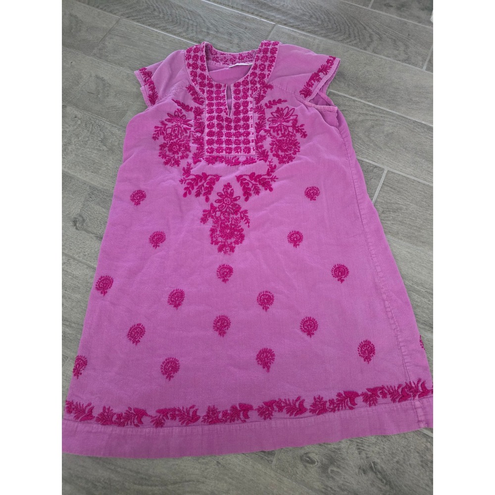 Roller Rabbit Pink Embroidered Cotton Tunic Dress Short Sleeve Womens Large